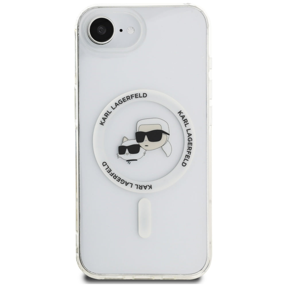 MagSafe-kotelo Apple iPhone 17e / 16e:lle, Karl Lagerfeld, IML Metal Karl & Choupette's Heads, Valkoinen