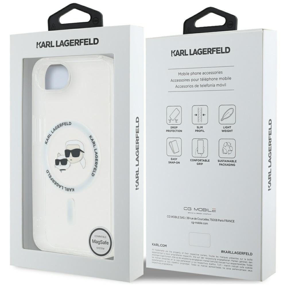 MagSafe-kotelo Apple iPhone 17e / 16e:lle, Karl Lagerfeld, IML Metal Karl & Choupette's Heads, Valkoinen