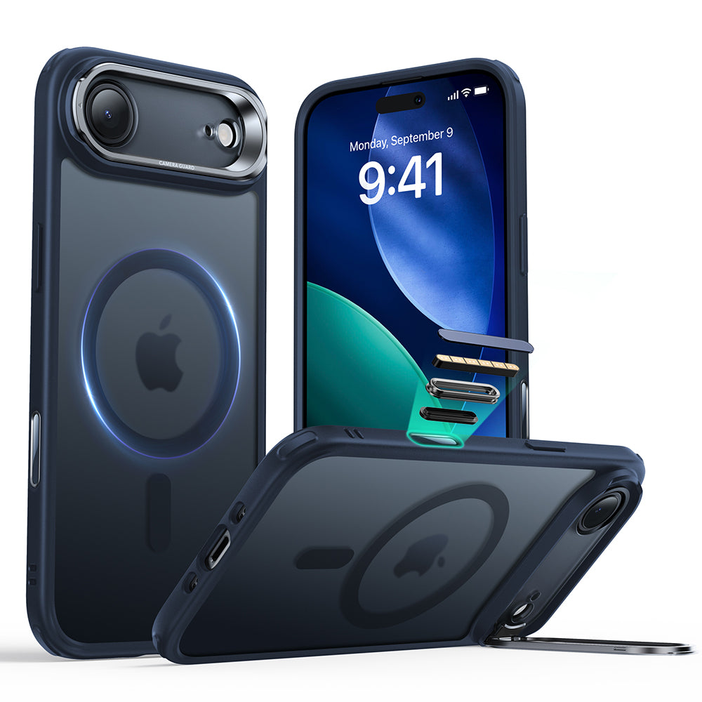 MagSafe-kotelo Apple iPhone 17 Airille, ESR, Classic Hybrid Kickstand, Satinoitu Sininen