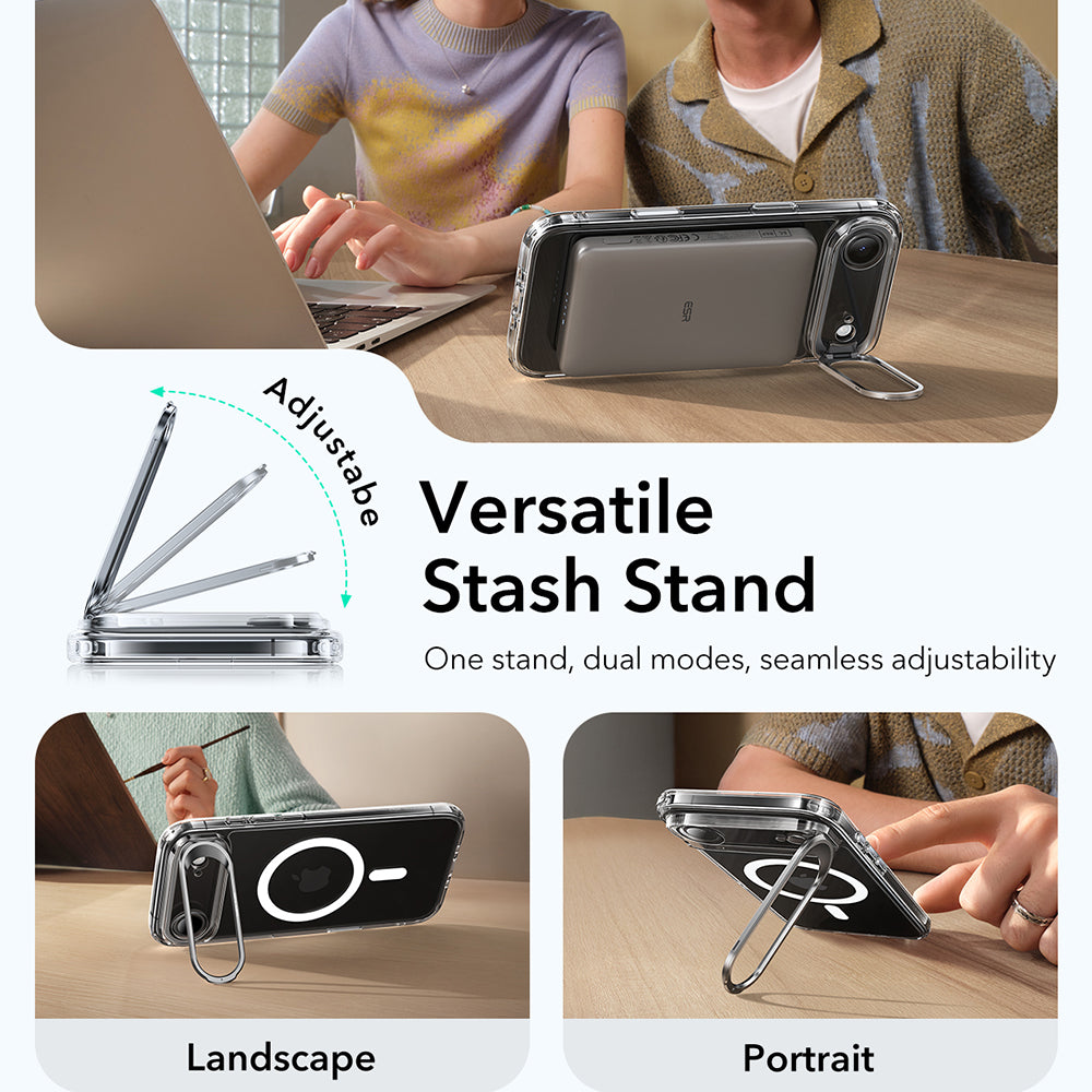 MagSafe-kotelo Apple iPhone 17 Airille, ESR, Classic Hybrid Kickstand, Läpinäkyvä