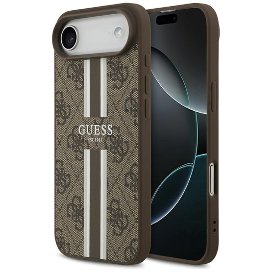 MagSafe-kotelo Apple iPhone 17 Airille, Guess, 4G Printed Stripes, Ruskea