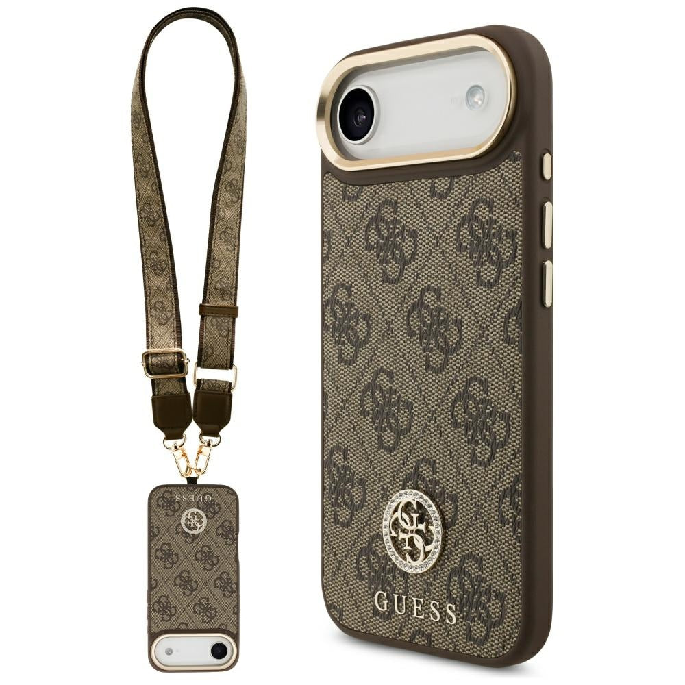MagSafe-kotelo Apple iPhone 17 Airille, Guess, 4G Strass -logo isolla hihnalla, Ruskea