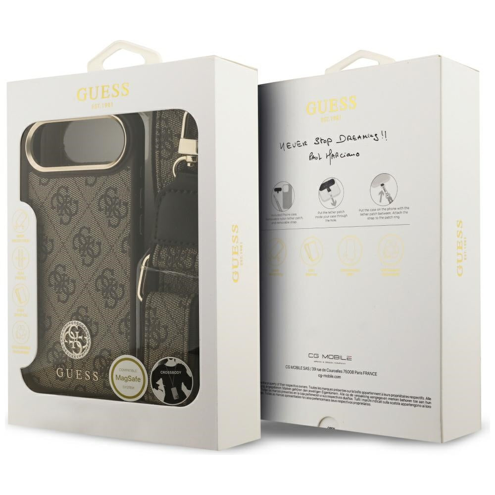 MagSafe-kotelo Apple iPhone 17 Airille, Guess, 4G Strass -logo isolla hihnalla, Ruskea