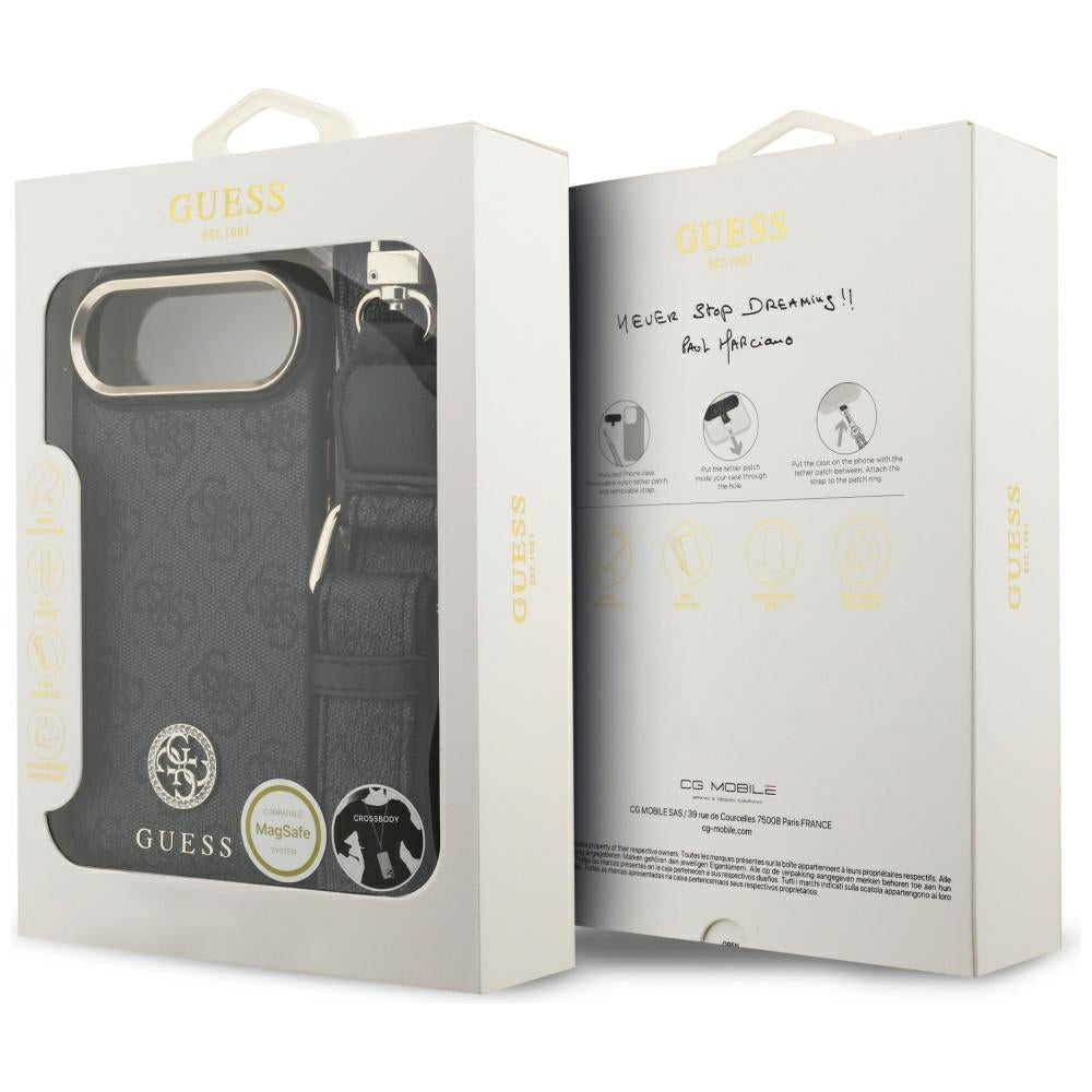 MagSafe-kotelo Apple iPhone 17 Airille, Guess, 4G Strass -logo isolla hihnalla, musta