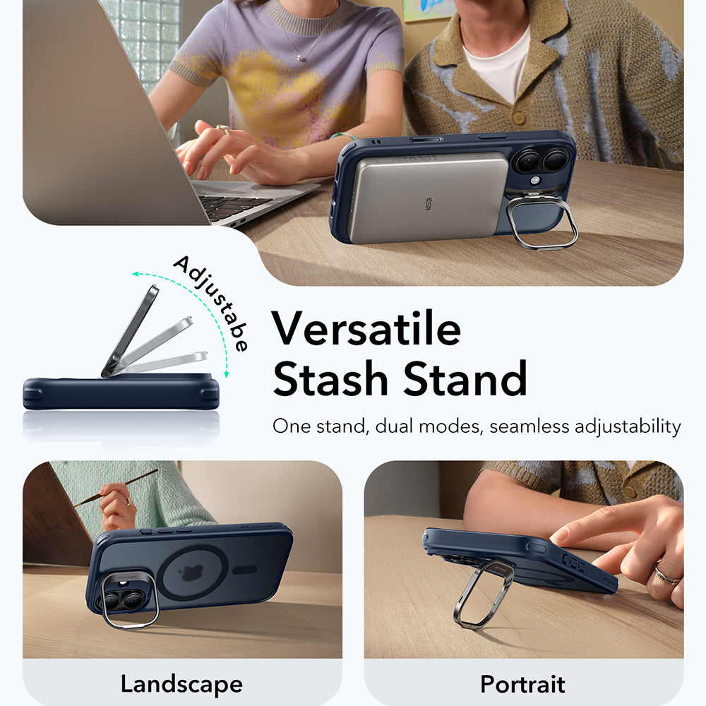 MagSafe-kotelo Apple iPhone 17:lle, ESR, Classic Hybrid Kickstand, Satinoitu Sininen