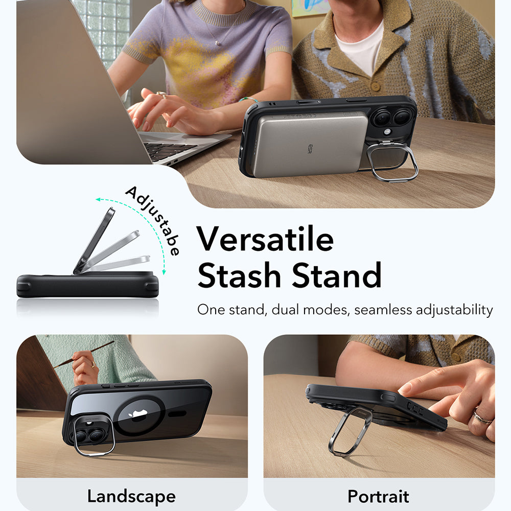 MagSafe-kotelo Apple iPhone 17:lle, ESR, Classic Hybrid Kickstand, Läpinäkyvä Musta