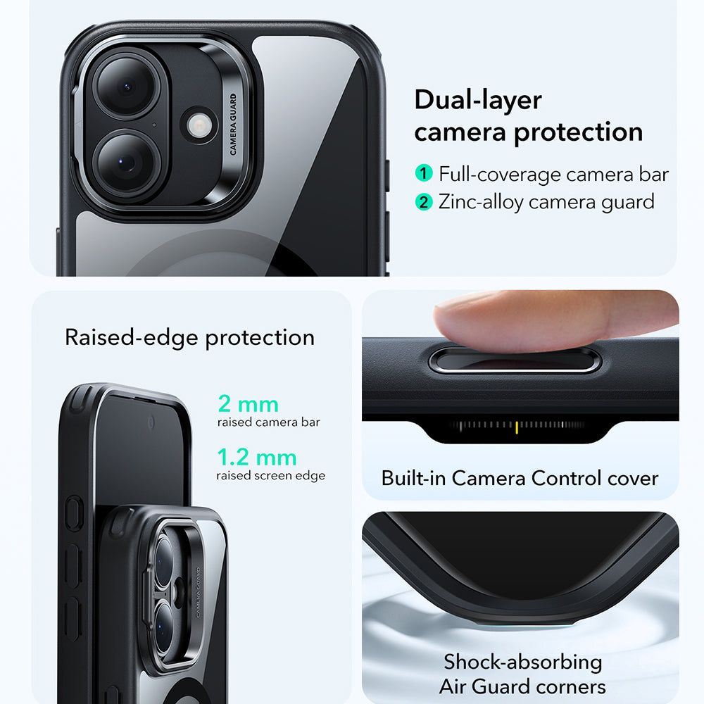 MagSafe-kotelo Apple iPhone 17:lle, ESR, Classic Hybrid Kickstand, Läpinäkyvä Musta
