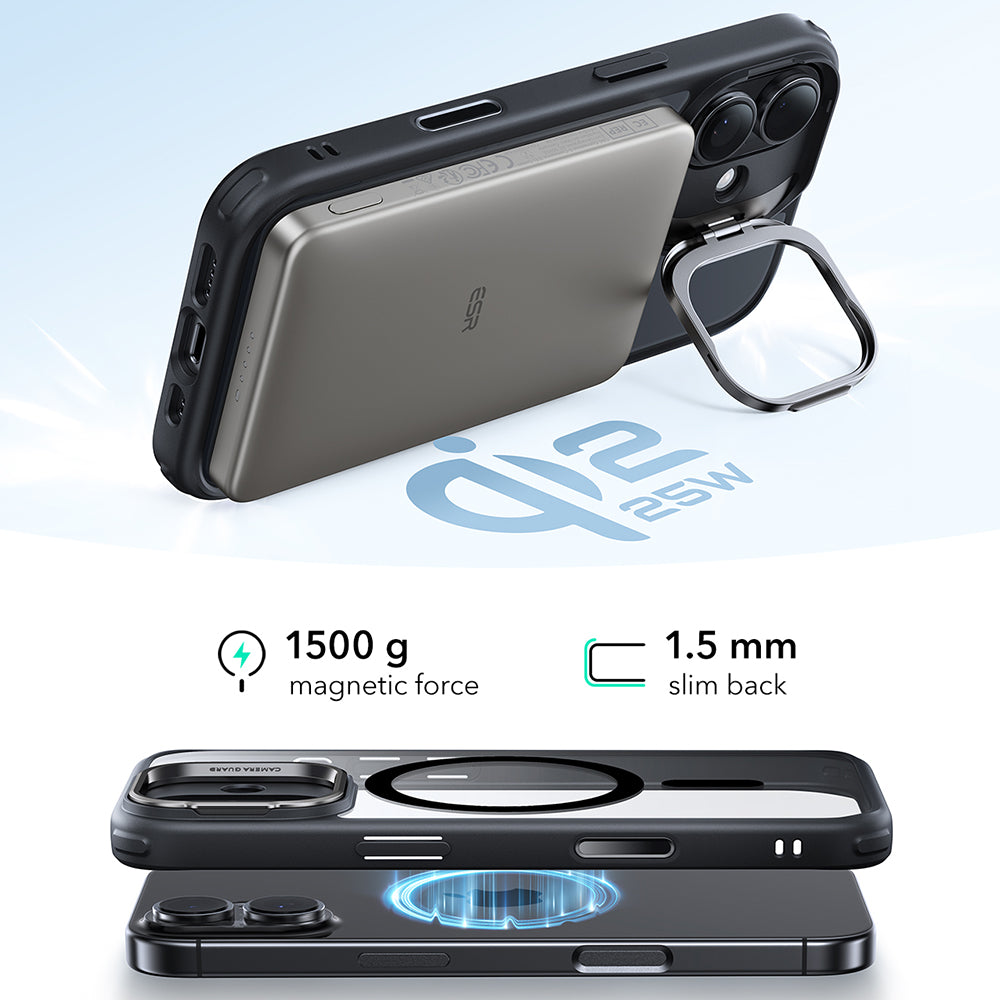 MagSafe-kotelo Apple iPhone 17:lle, ESR, Classic Hybrid Kickstand, Läpinäkyvä Musta