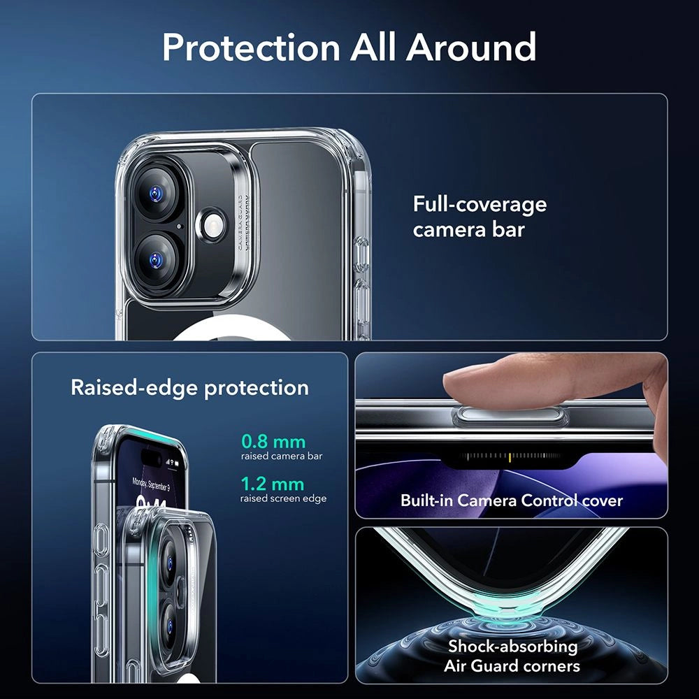 MagSafe-kotelo Apple iPhone 17:lle, ESR, Classic Hybrid näytönsuojalla, Läpinäkyvä