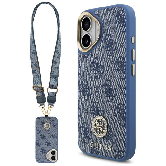 MagSafe-kotelo Apple iPhone 17:lle, Guess, 4G Strass -logo ja iso hihna, sininen
