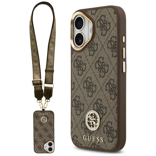 MagSafe-kotelo Apple iPhone 17:lle, Guess, 4G Strass -logo ja iso hihna, ruskea