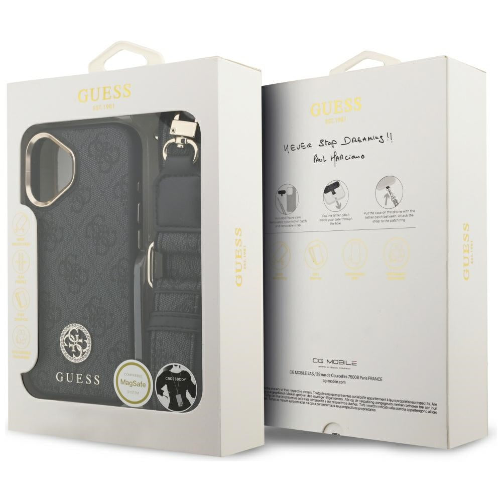 MagSafe-kotelo Apple iPhone 17:lle, Guess, 4G Strass -logo isolla hihnalla, musta