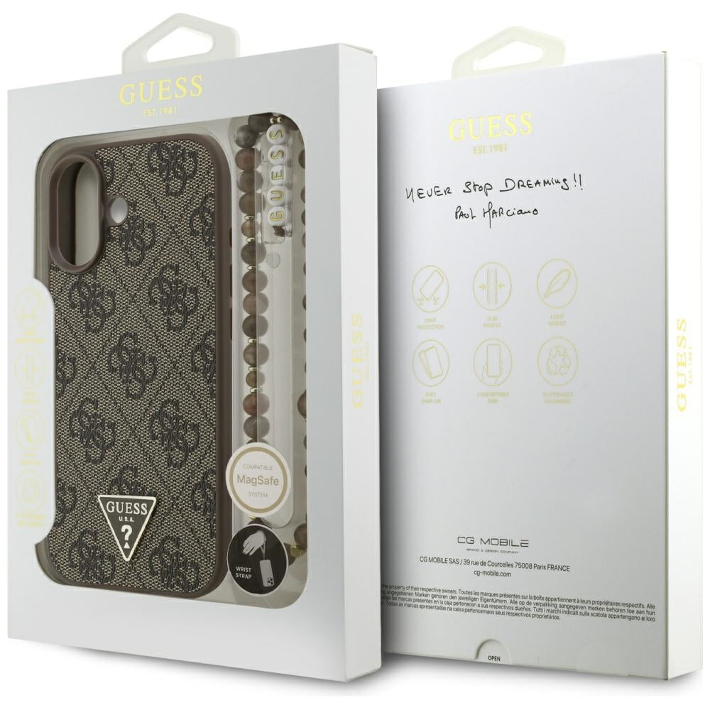 MagSafe-kotelo Apple iPhone 17:lle, Guess, 4G Triangle Logo Cord Strap, Ruskea