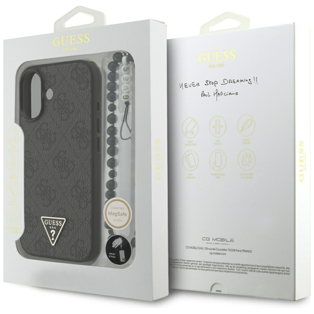 MagSafe-kotelo Apple iPhone 17:lle, Guess, 4G Triangle -logo ja naruremmi, musta