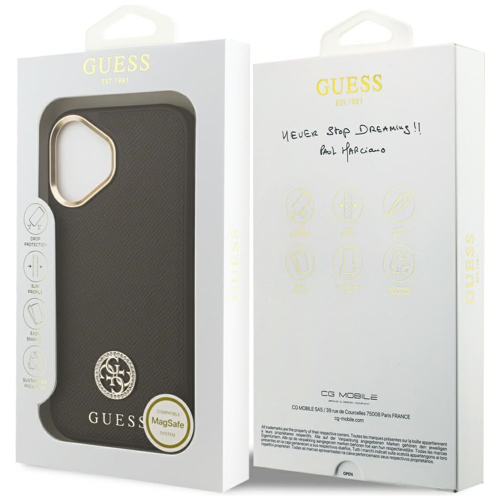 MagSafe-kotelo Apple iPhone 17:lle, Guess, Grained Strass Logo, Ruskea