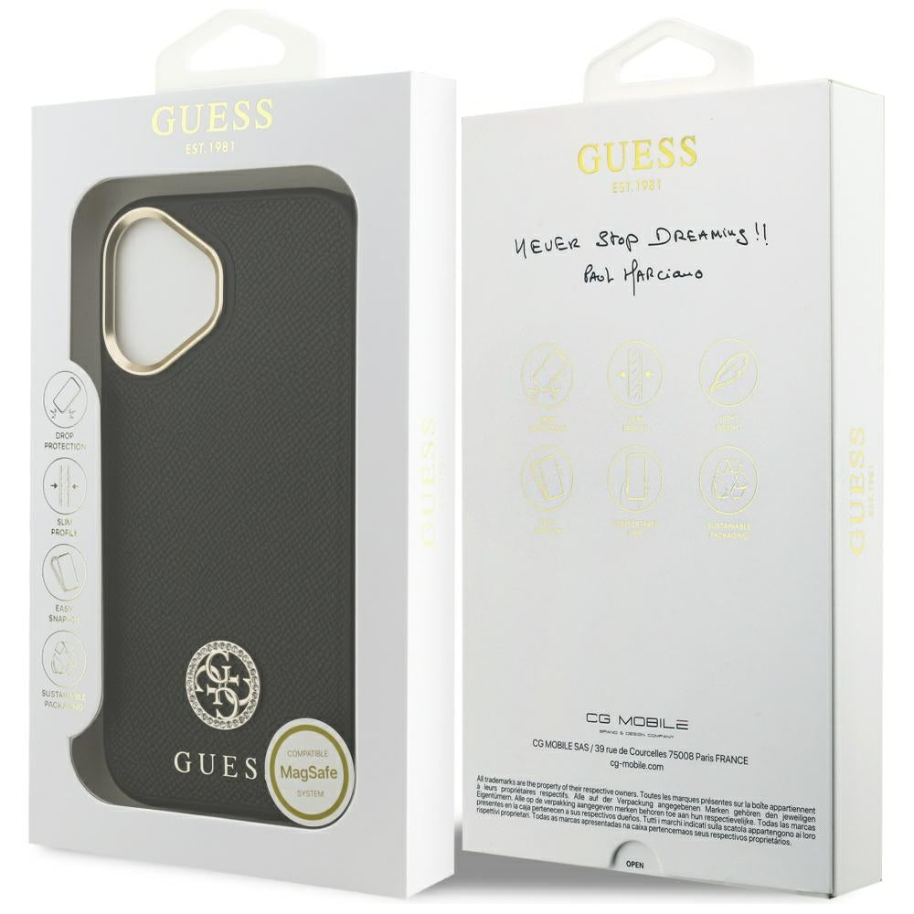 MagSafe-kotelo Apple iPhone 17:lle, Guess, Grained Strass Logo, Musta