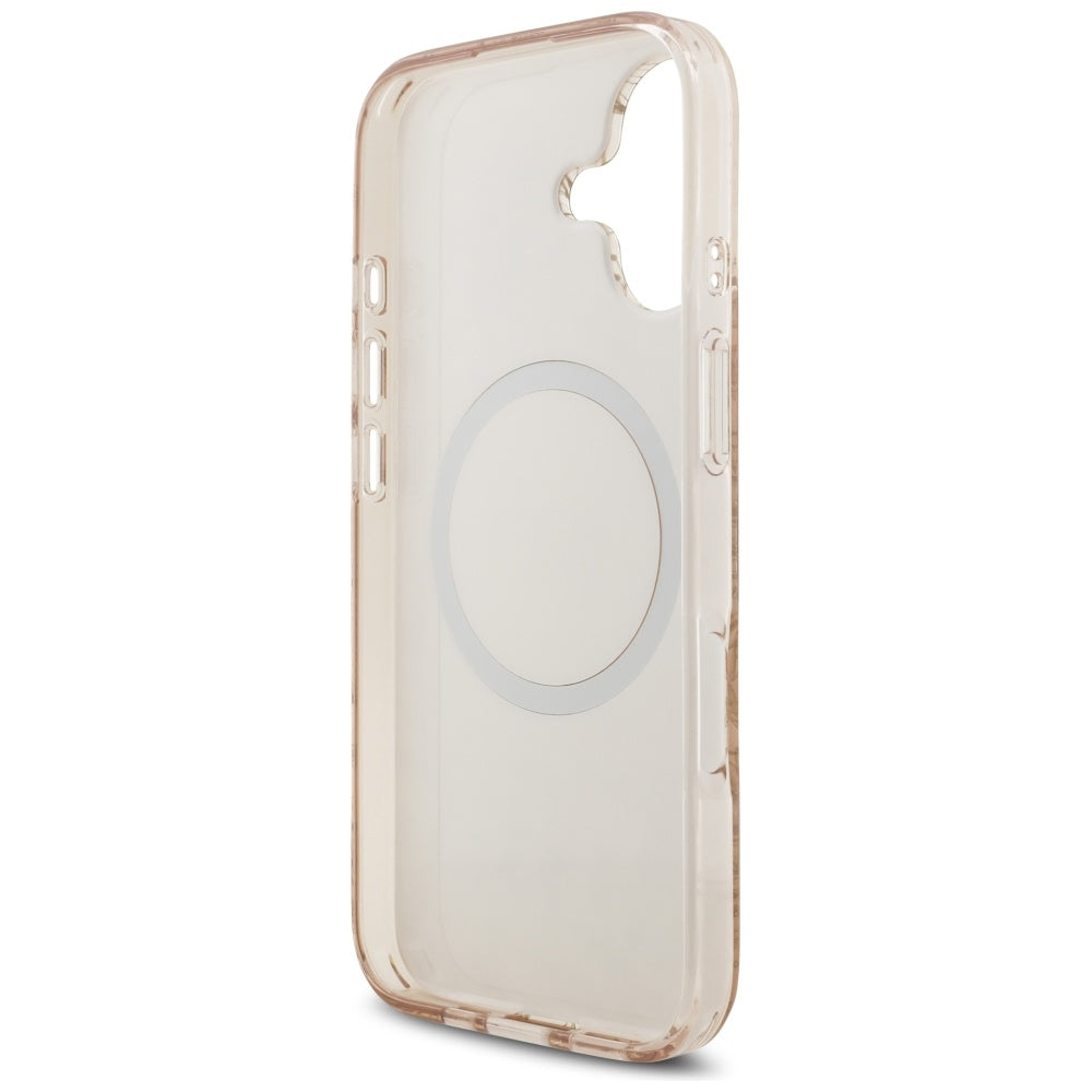 MagSafe Case for Apple iPhone 17, Guess, IML Flowers Allover Electroplated with Pearl Strap, Black