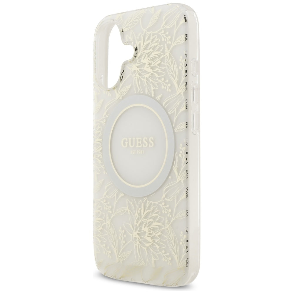 MagSafe-kotelo Apple iPhone 17:lle, Guess, IML Flowers with Pearl Strap, Valkoinen