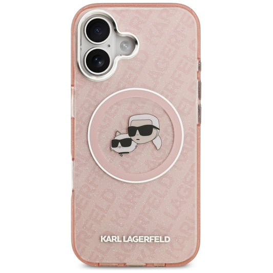 MagSafe-kotelo Apple iPhone 17:lle, Karl Lagerfeld, IML Glitter Karl & Choupette's Heads, Pinkki