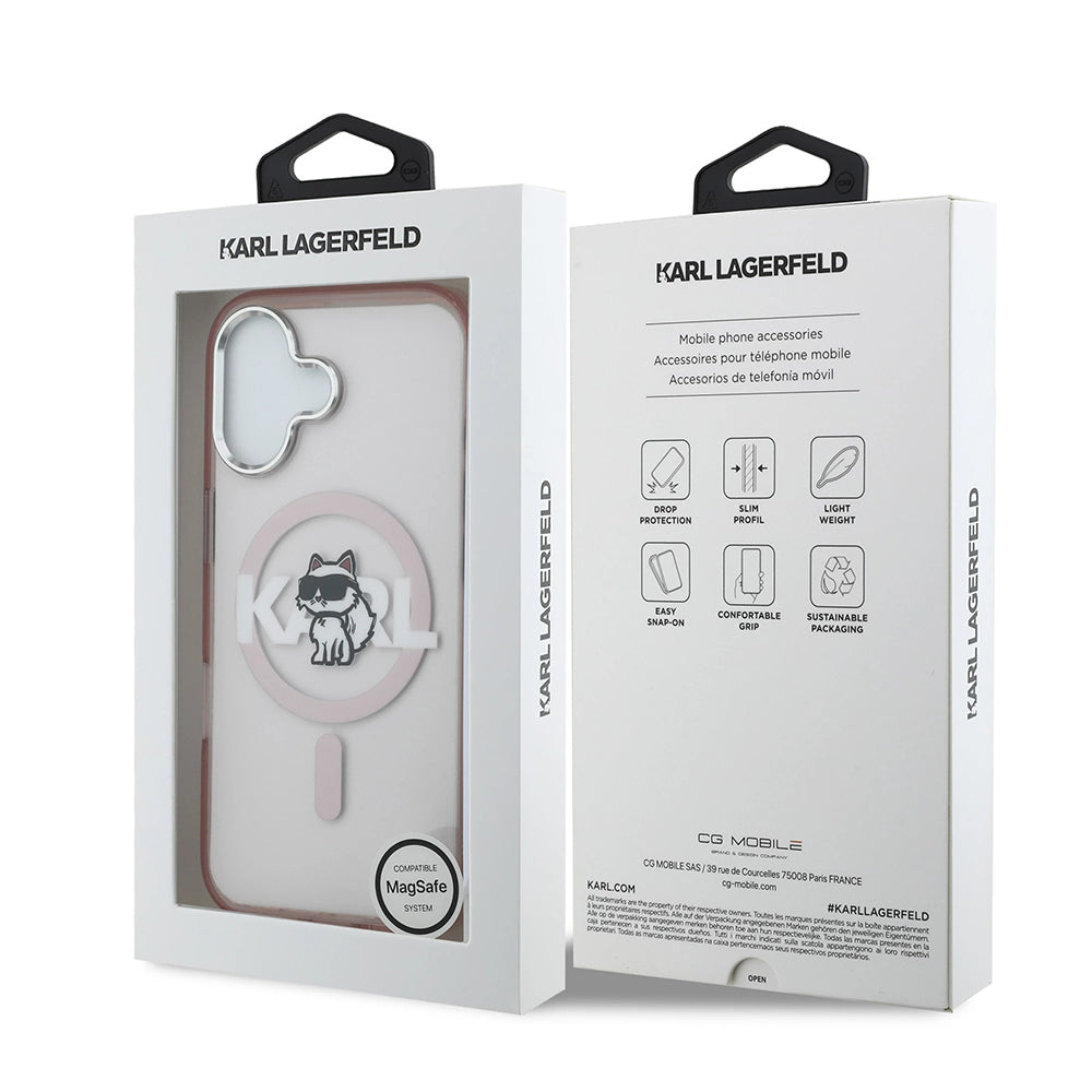 MagSafe-kotelo Apple iPhone 17:lle, Karl Lagerfeld, IML Sketch Logo Choupette, Pinkki