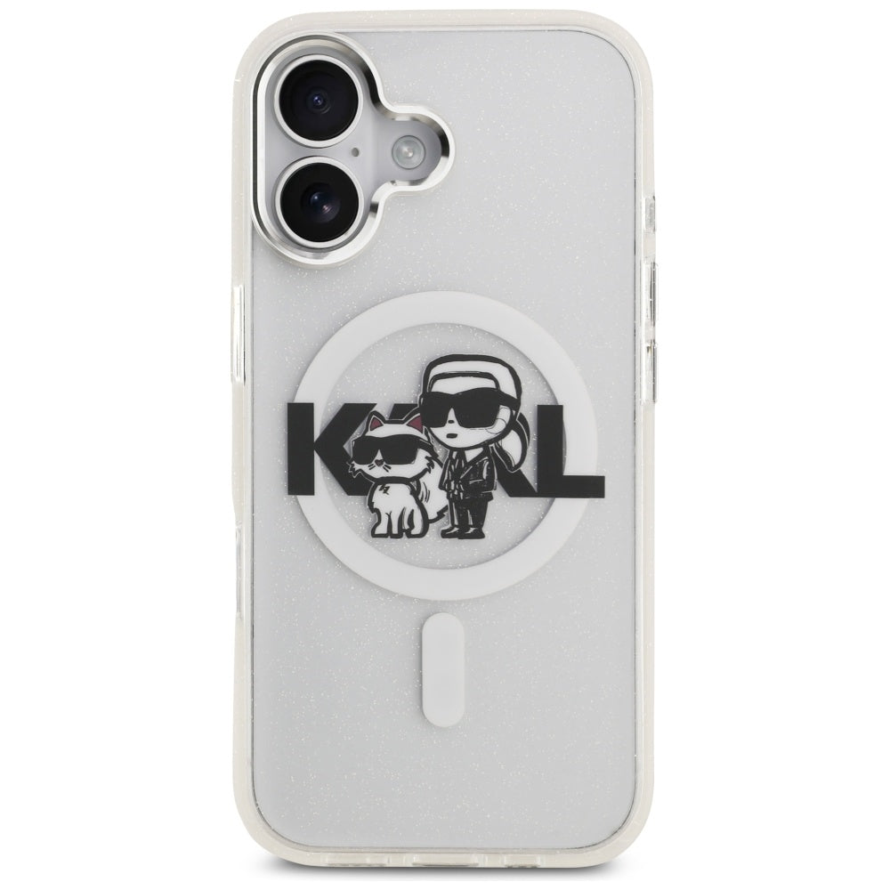 MagSafe-kotelo Apple iPhone 17:lle, Karl Lagerfeld, IML Sketch Logo Glitter Karl & Choupette, Läpinäkyvä