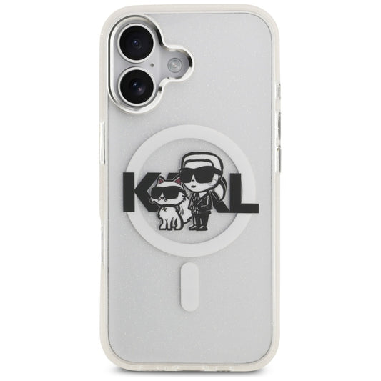 MagSafe-kotelo Apple iPhone 17:lle, Karl Lagerfeld, IML Sketch Logo Glitter Karl & Choupette, Läpinäkyvä