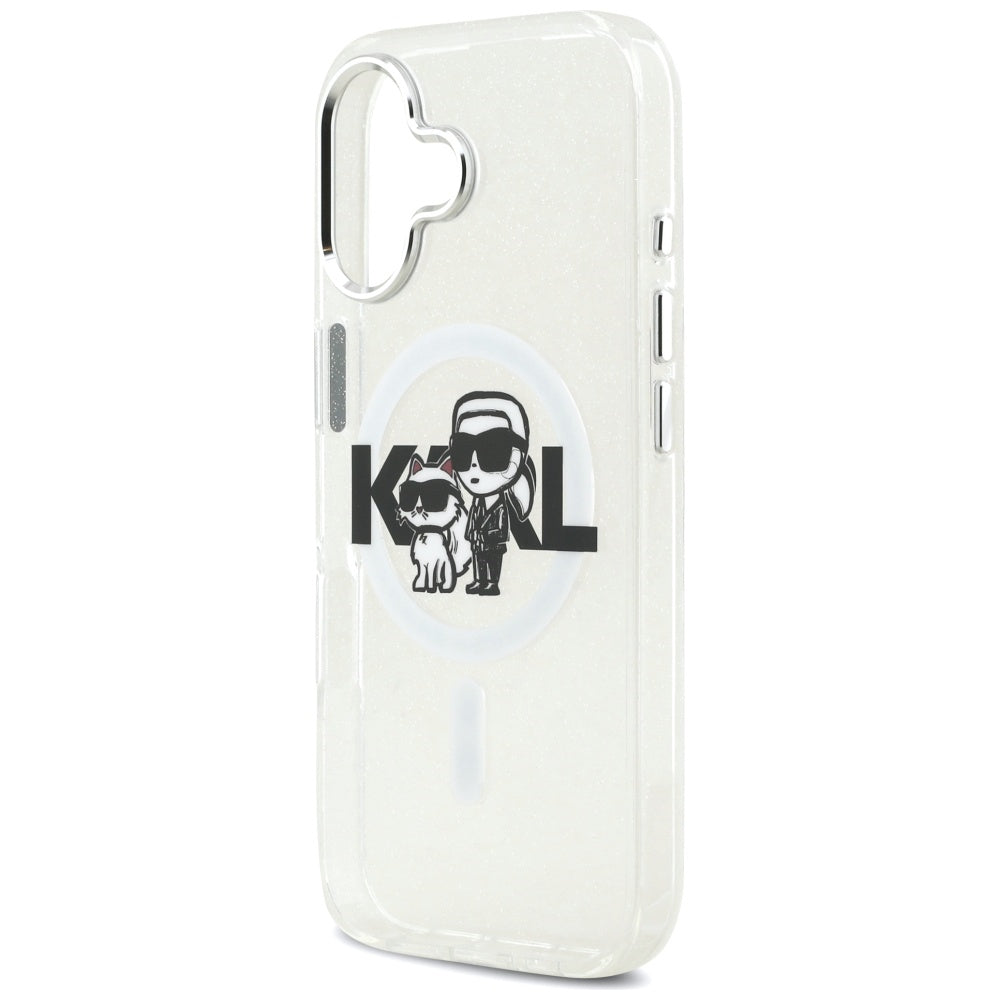 MagSafe-kotelo Apple iPhone 17:lle, Karl Lagerfeld, IML Sketch Logo Glitter Karl & Choupette, Läpinäkyvä