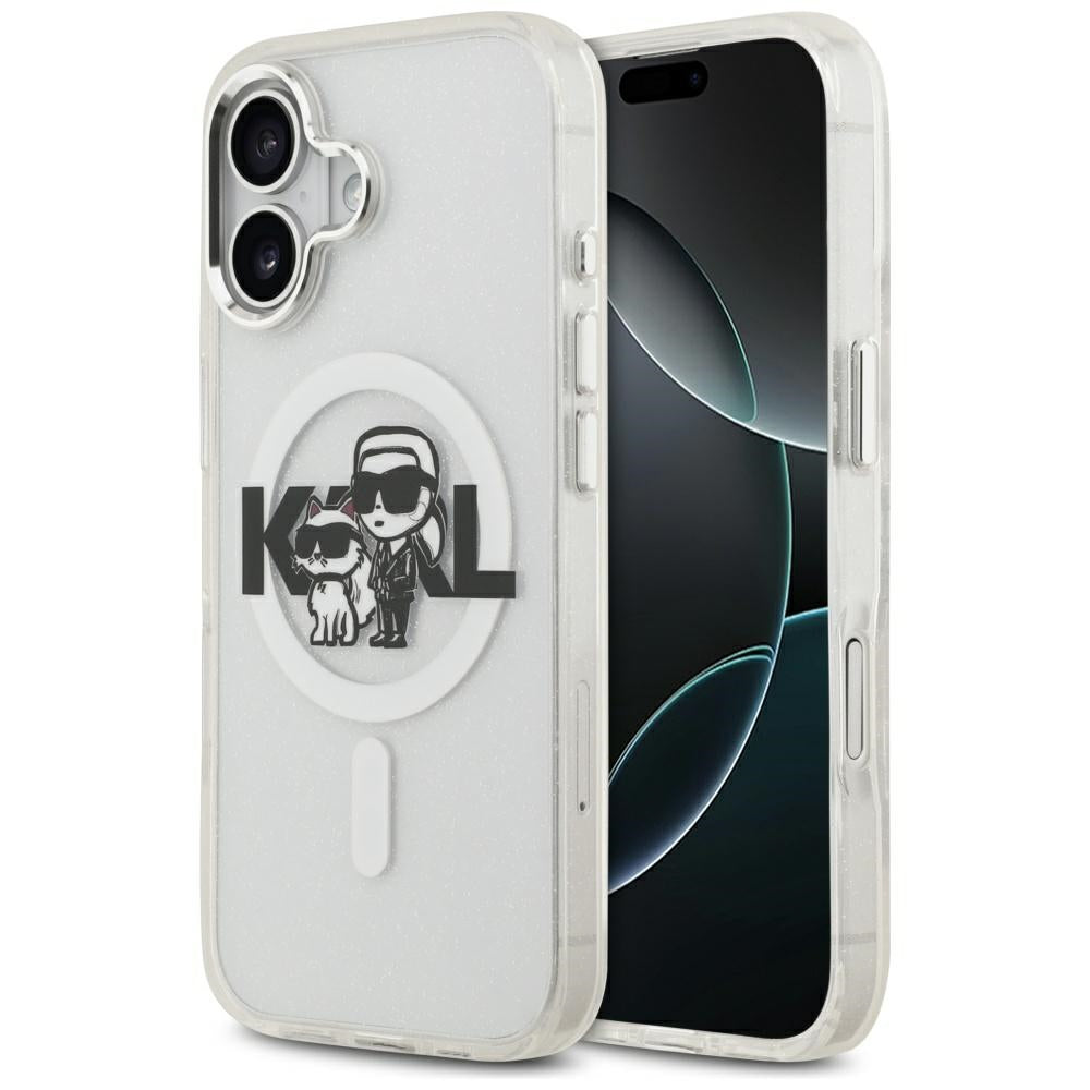 MagSafe-kotelo Apple iPhone 17:lle, Karl Lagerfeld, IML Sketch Logo Glitter Karl & Choupette, Läpinäkyvä