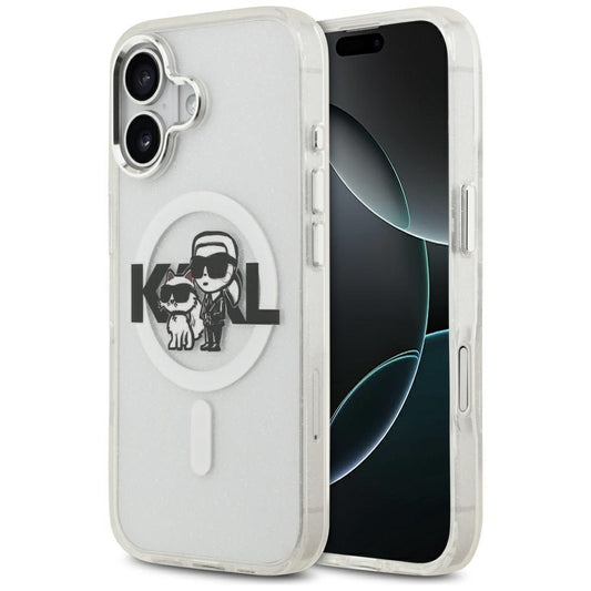 MagSafe-kotelo Apple iPhone 17:lle, Karl Lagerfeld, IML Sketch Logo Glitter Karl & Choupette, Läpinäkyvä