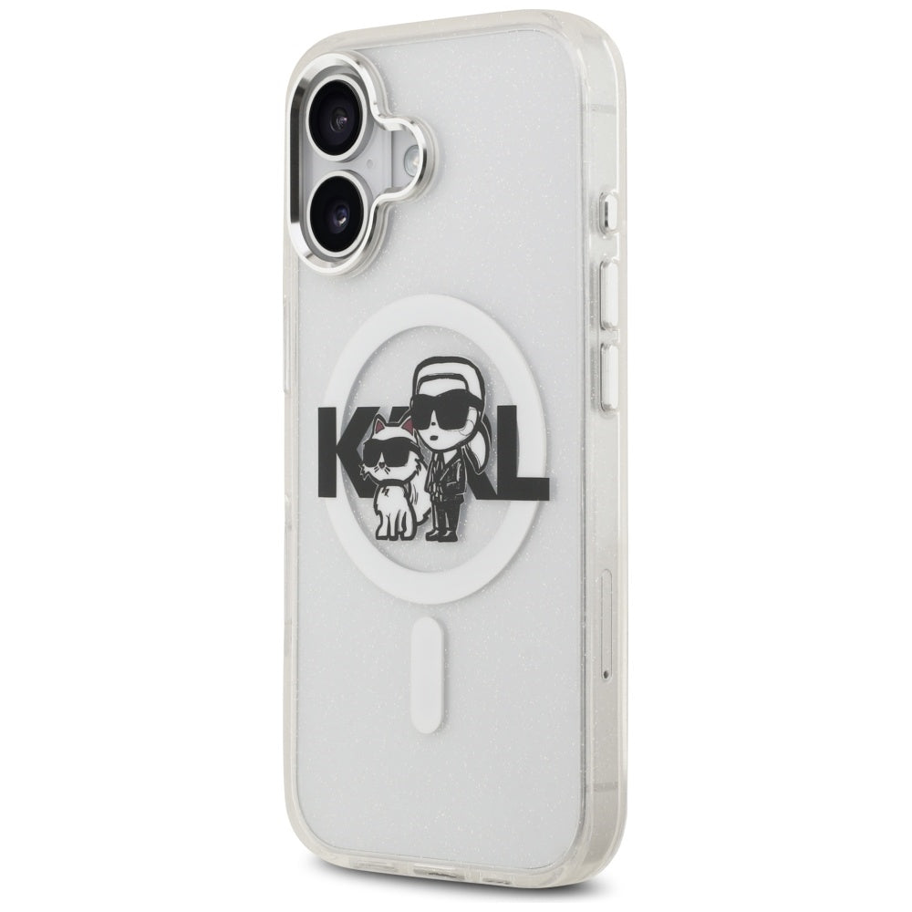 MagSafe-kotelo Apple iPhone 17:lle, Karl Lagerfeld, IML Sketch Logo Glitter Karl & Choupette, Läpinäkyvä