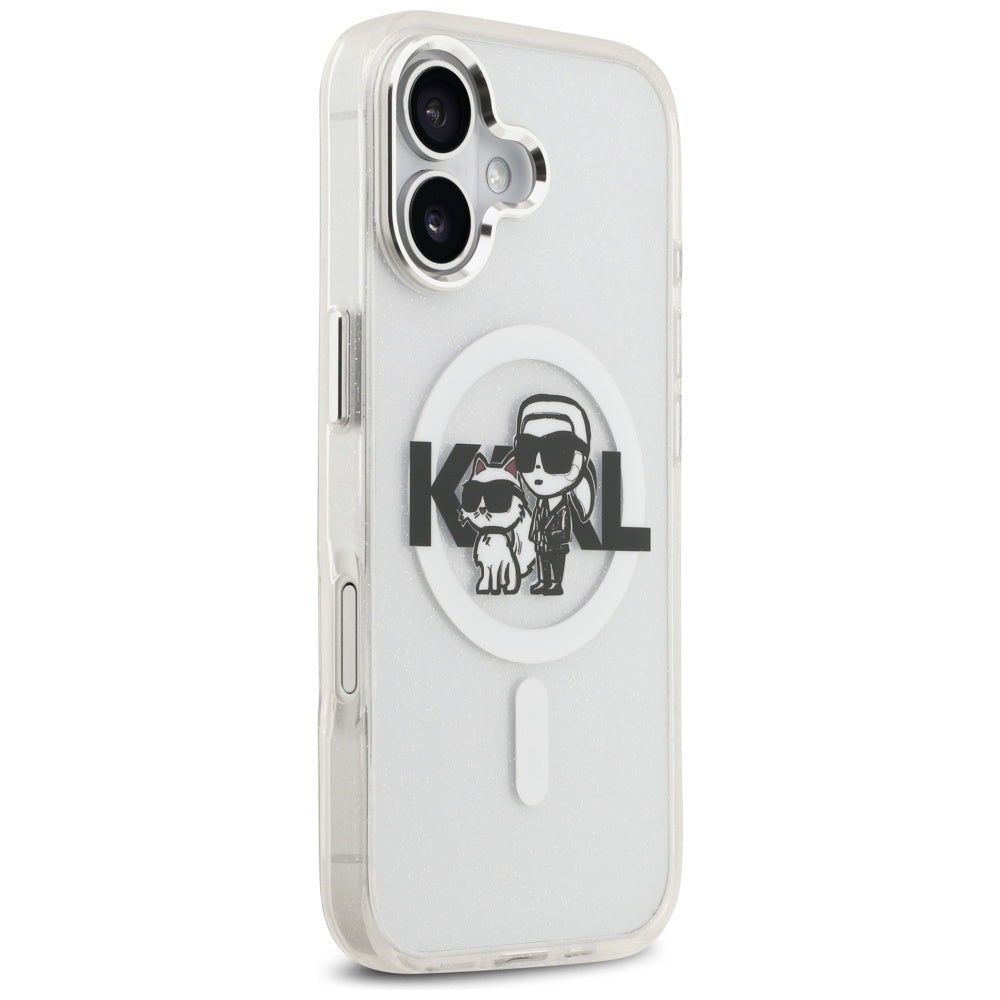MagSafe-kotelo Apple iPhone 17:lle, Karl Lagerfeld, IML Sketch Logo Glitter Karl & Choupette, Läpinäkyvä