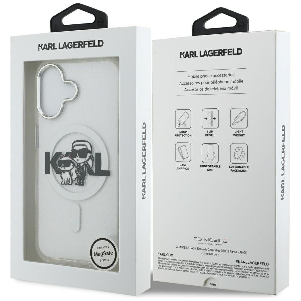 MagSafe-kotelo Apple iPhone 17:lle, Karl Lagerfeld, IML Sketch Logo Glitter Karl & Choupette, Läpinäkyvä