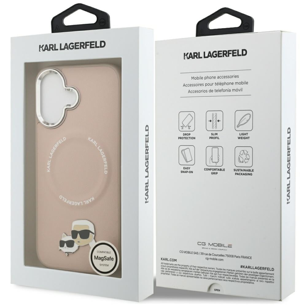 MagSafe-kotelo Apple iPhone 17:lle, Karl Lagerfeld, Karl & Choupette -rintaneulat, Vaaleanpunainen
