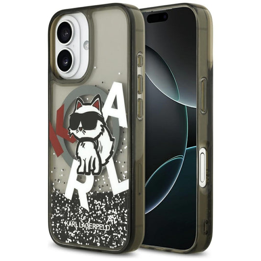 MagSafe-kotelo Apple iPhone 17:lle, Karl Lagerfeld, Liquid Glitter Logo Choupette, Musta