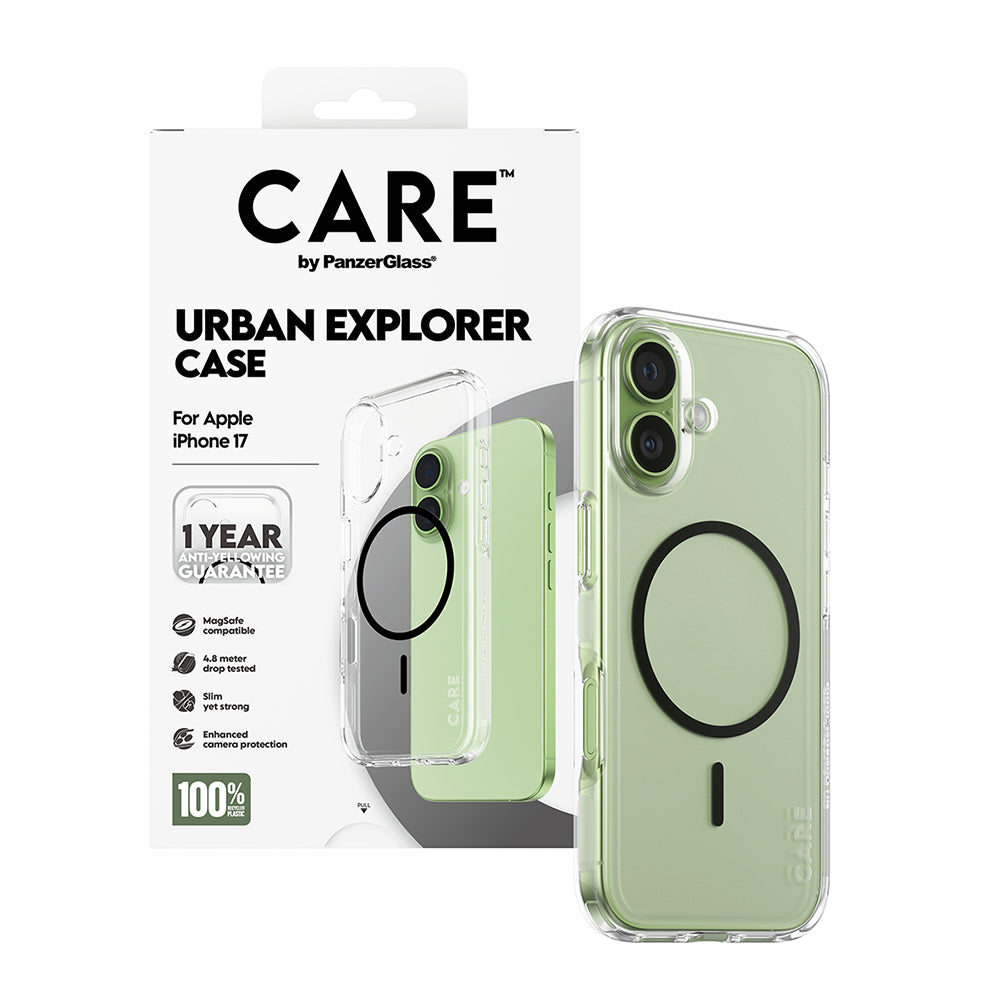 MagSafe-kotelo Apple iPhone 17:lle, PanzerGlass, Care Urban Explorer, Musta Läpinäkyvä