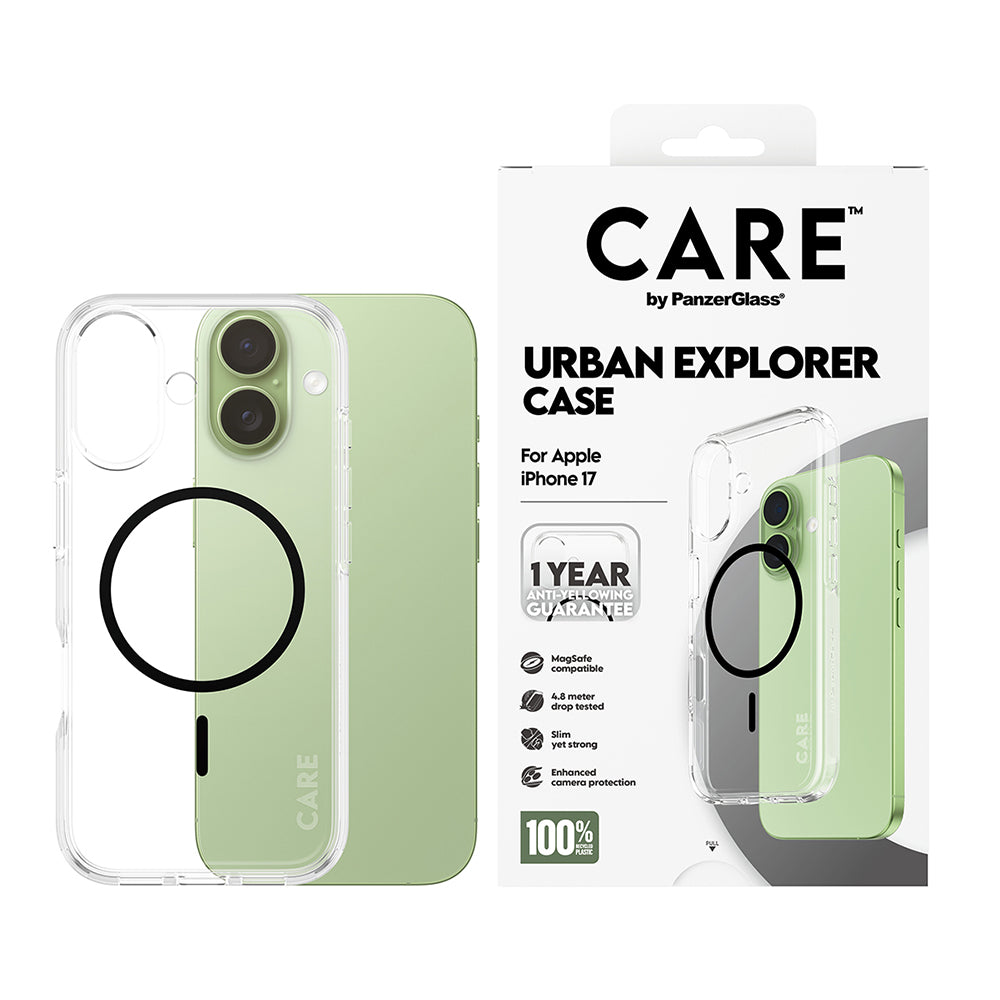 MagSafe-kotelo Apple iPhone 17:lle, PanzerGlass, Care Urban Explorer, Musta Läpinäkyvä