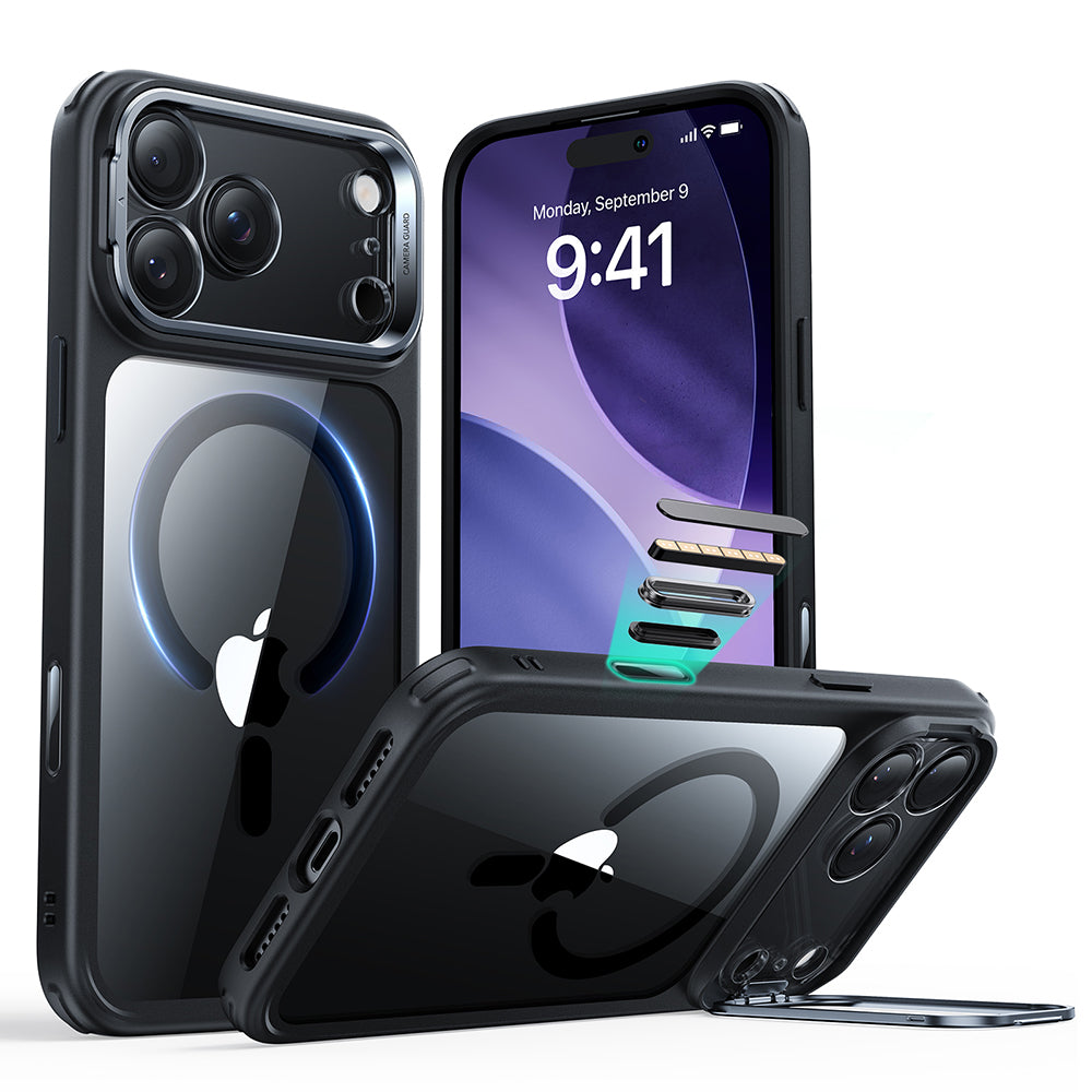MagSafe Case for Apple iPhone 17 Pro, ESR, Classic Hybrid Kickstand, Transparent Black