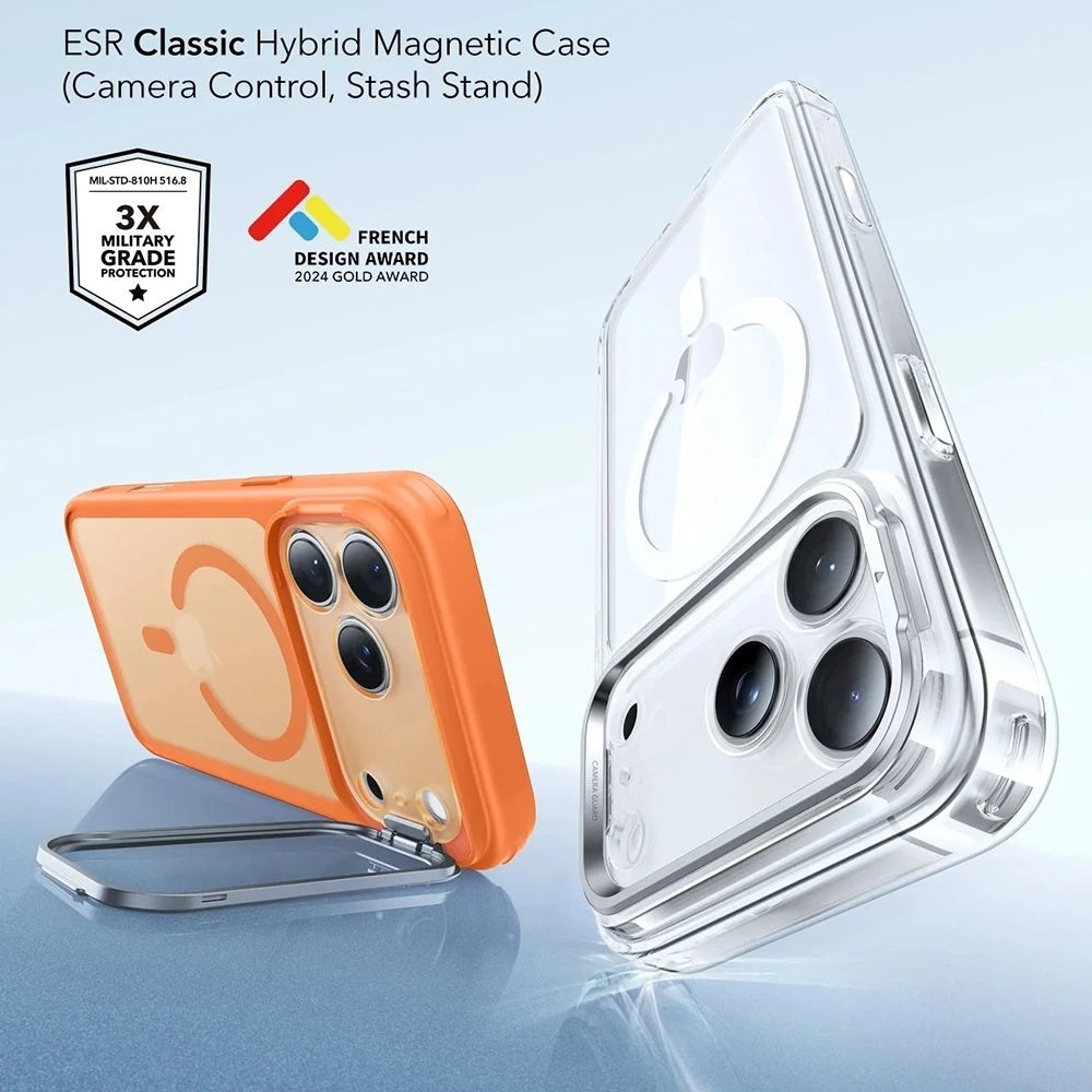 MagSafe-kotelo Apple iPhone 17 Prolle, ESR, Classic Hybrid Kickstand Slide, Satinoitu Oranssi