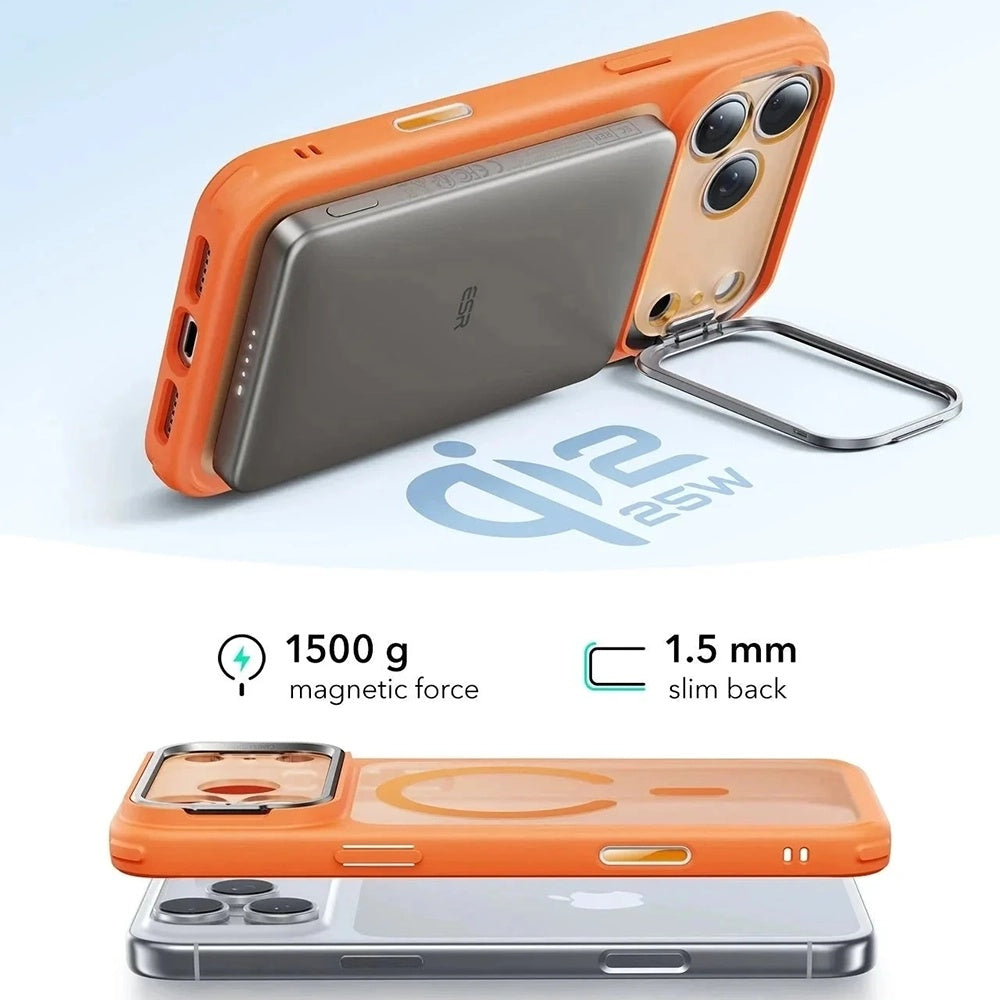 MagSafe-kotelo Apple iPhone 17 Prolle, ESR, Classic Hybrid Kickstand Slide, Satinoitu Oranssi