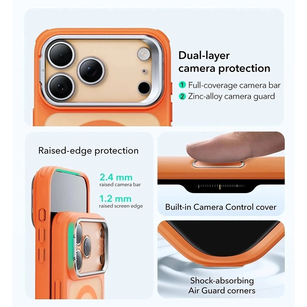 MagSafe-kotelo Apple iPhone 17 Prolle, ESR, Classic Hybrid Kickstand Slide, Satinoitu Oranssi