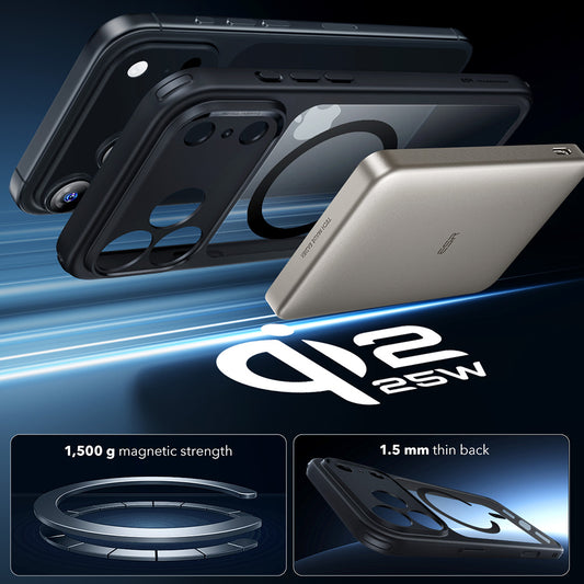 MagSafe-kotelo Apple iPhone 17 Prolle, ESR, Classic Hybrid, Läpinäkyvä Musta