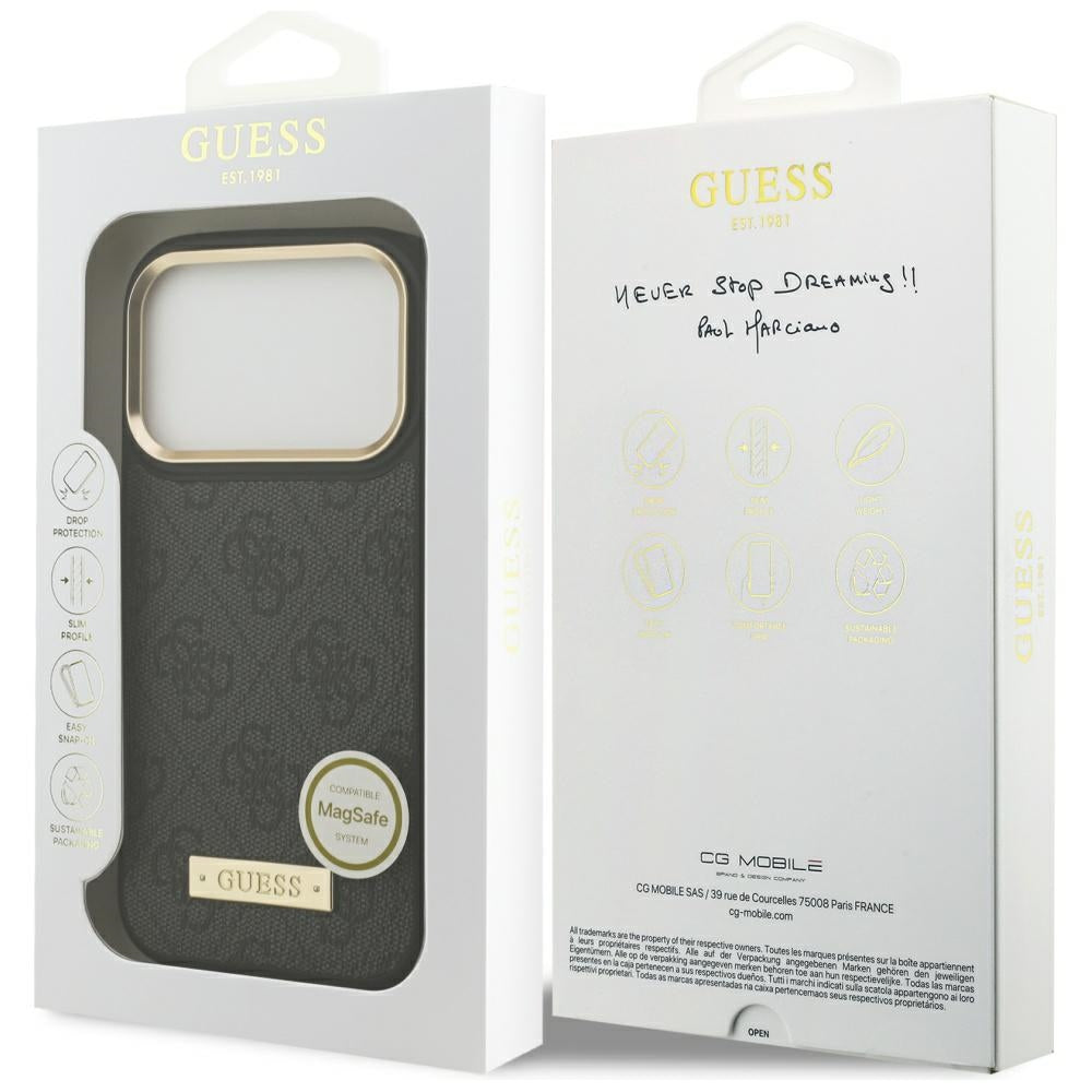 MagSafe-kotelo Apple iPhone 17 Prolle, Guess, 4G Logo Plate, Musta