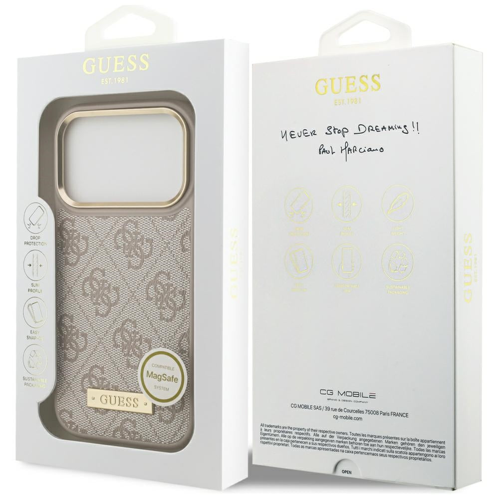 MagSafe-kotelo Apple iPhone 17 Prolle, Guess, 4G Logo Plate, Pinkki