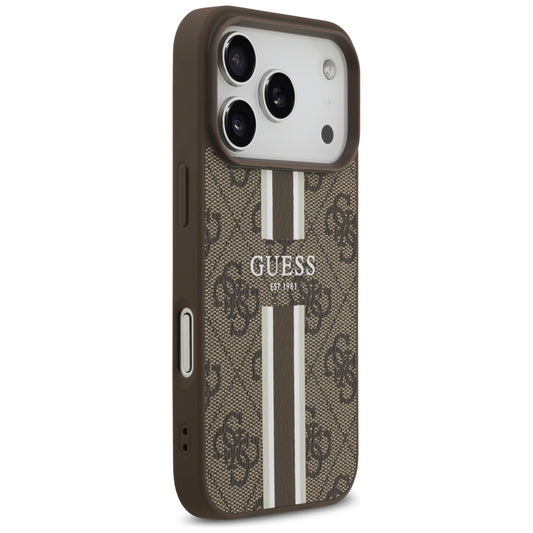 MagSafe-kotelo Apple iPhone 17 Prolle, Guess, 4G Printed Stripes, Ruskea