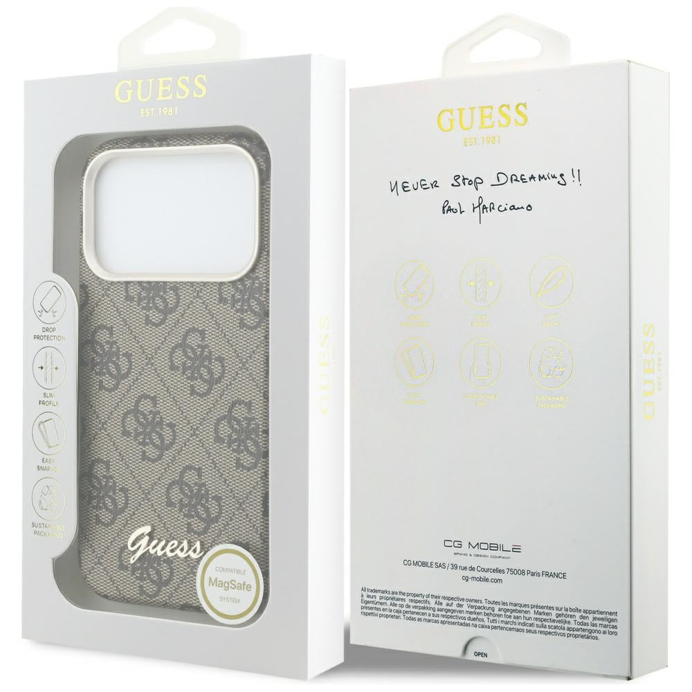 MagSafe-kotelo Apple iPhone 17 Prolle, Guess, 4G Script Logo, Ruskea