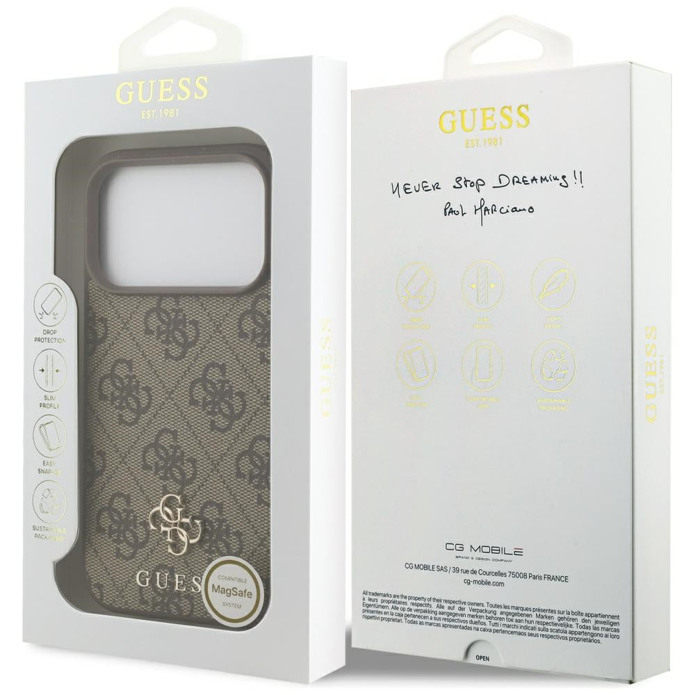 MagSafe-kotelo Apple iPhone 17 Prolle, Guess, 4G Small and Classic Logo, Ruskea