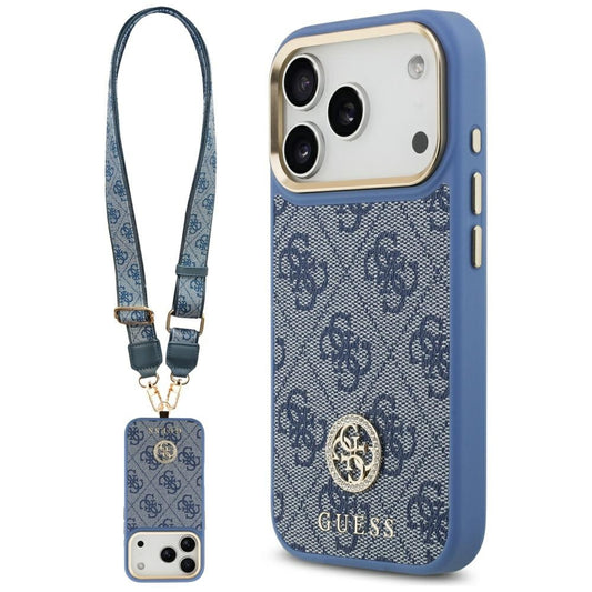 MagSafe-kotelo Apple iPhone 17 Prolle, Guess, 4G Strass -logo isolla hihnalla, Sininen