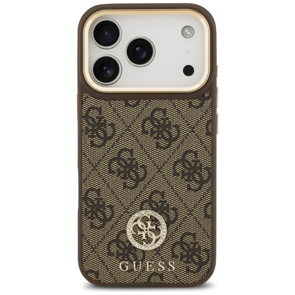 MagSafe-kotelo Apple iPhone 17 Prolle, Guess, 4G Strass -logo isolla hihnalla, Ruskea