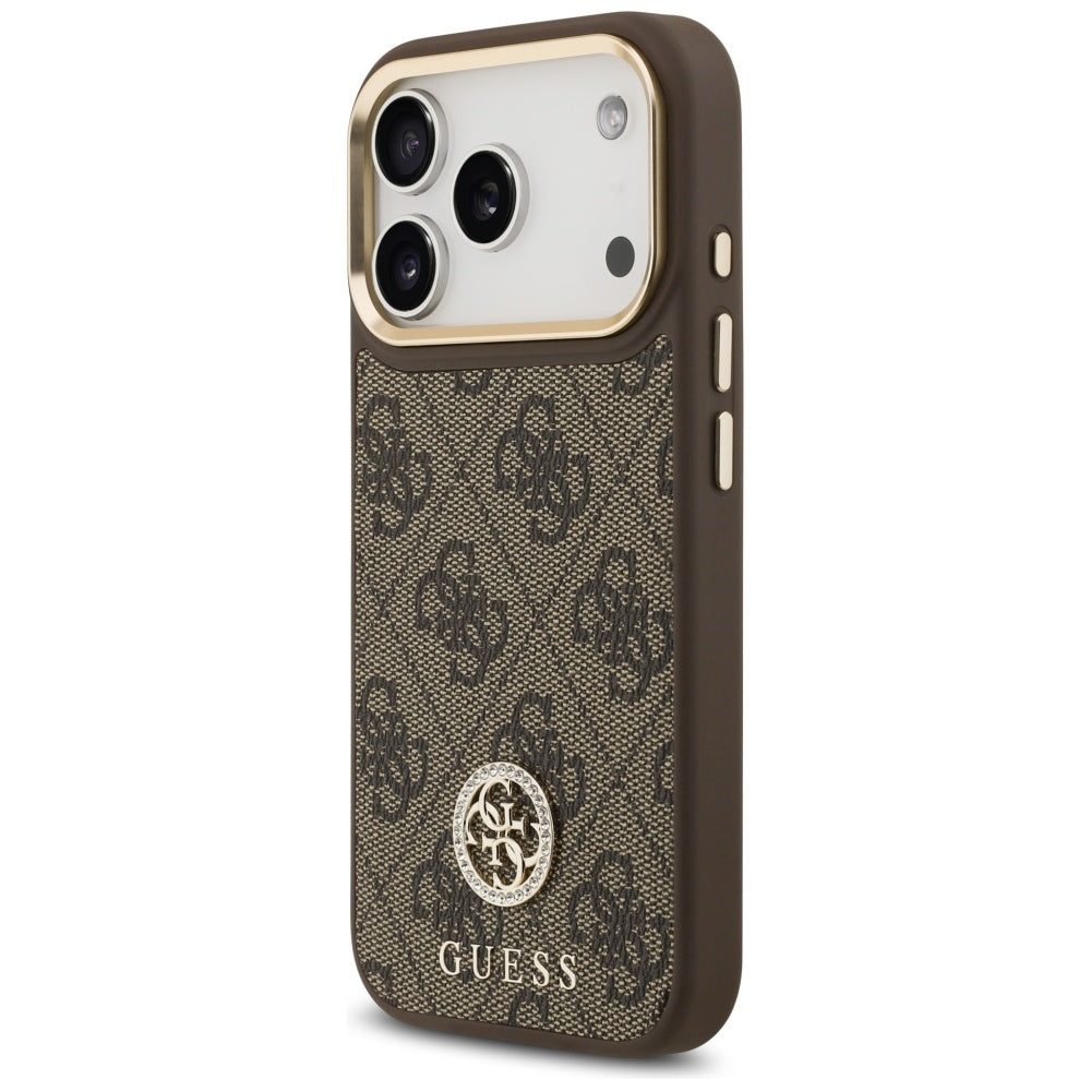 MagSafe-kotelo Apple iPhone 17 Prolle, Guess, 4G Strass -logo isolla hihnalla, Ruskea