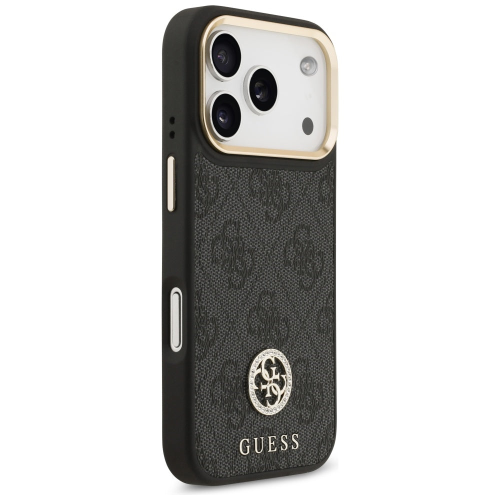 MagSafe-kotelo Apple iPhone 17 Prolle, Guess, 4G Strass -logo isolla hihnalla, Musta